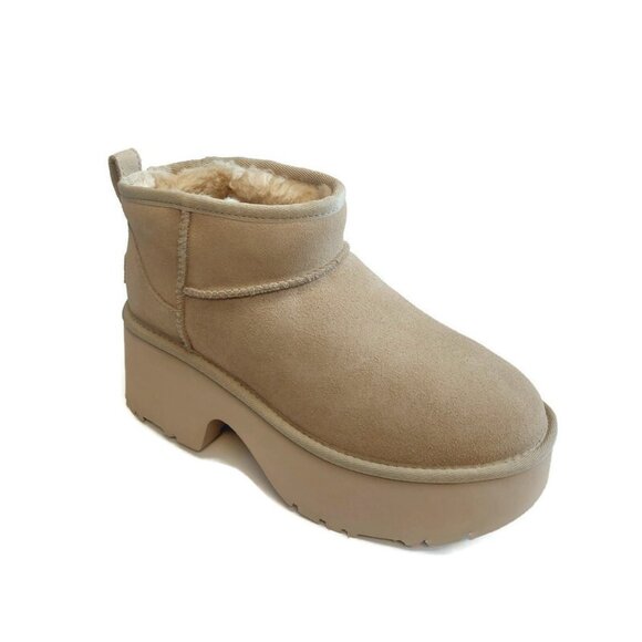 UGG Classic Womens Size 8 Ultra Mini New Heights Platform Boots Mustard Seed - Picture 1 of 8